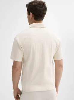 Johnny-collar textured jersey polo