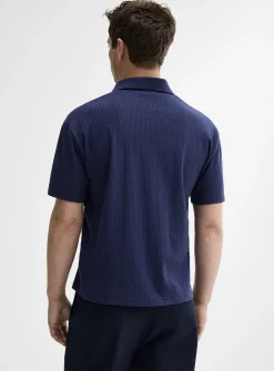 Johnny-collar textured jersey polo