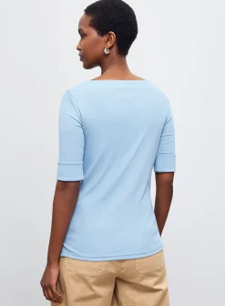 Judy ashy blue boat-neck T-shirt