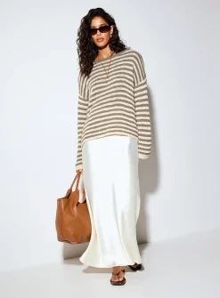Kakhi stripes ribbon-knit boat-neck sweater