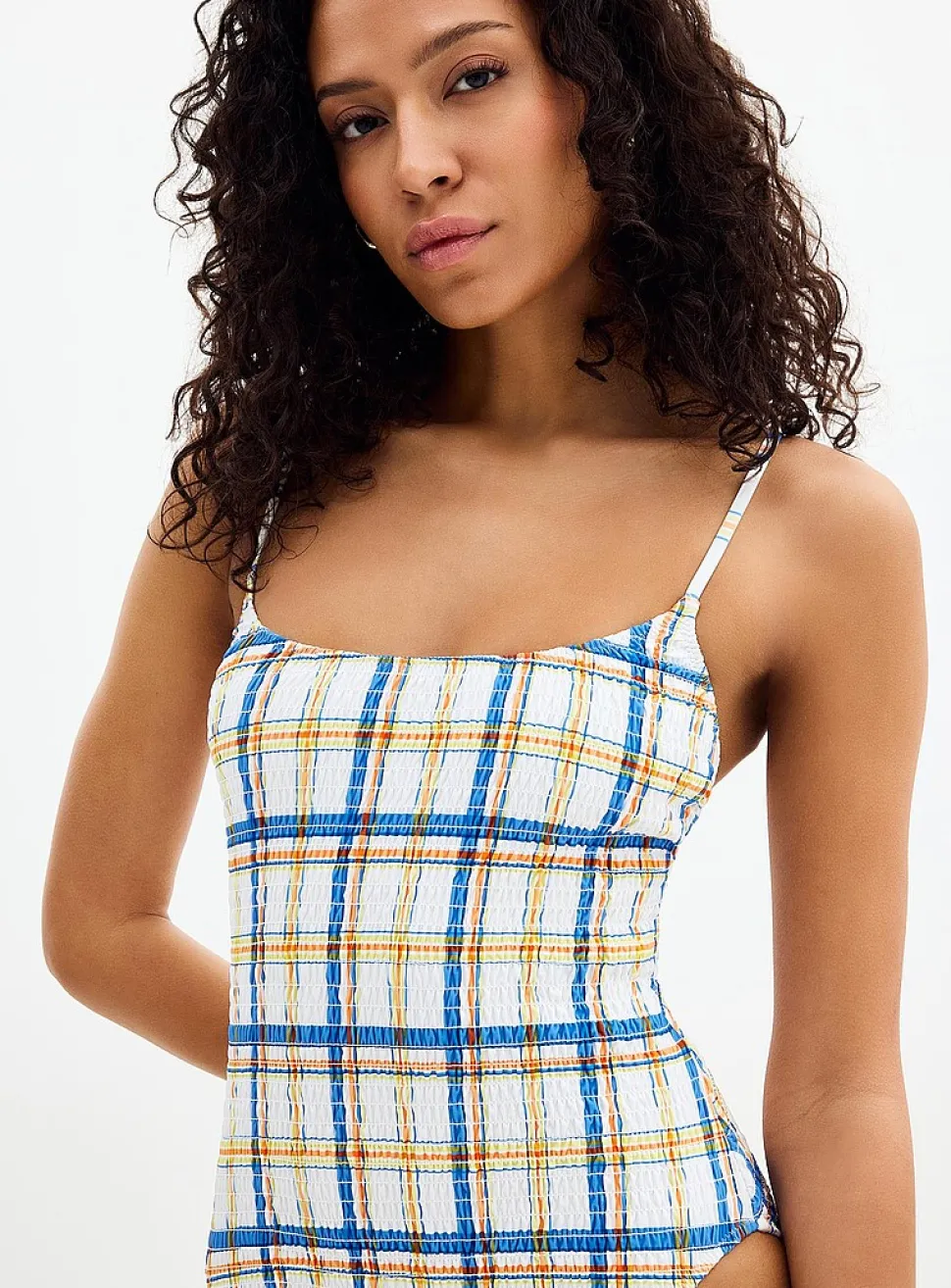 Kennedy check smocked one-piece