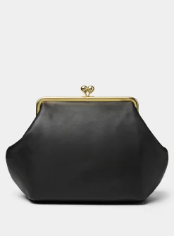 Kisslock XL ebony leather minaudière