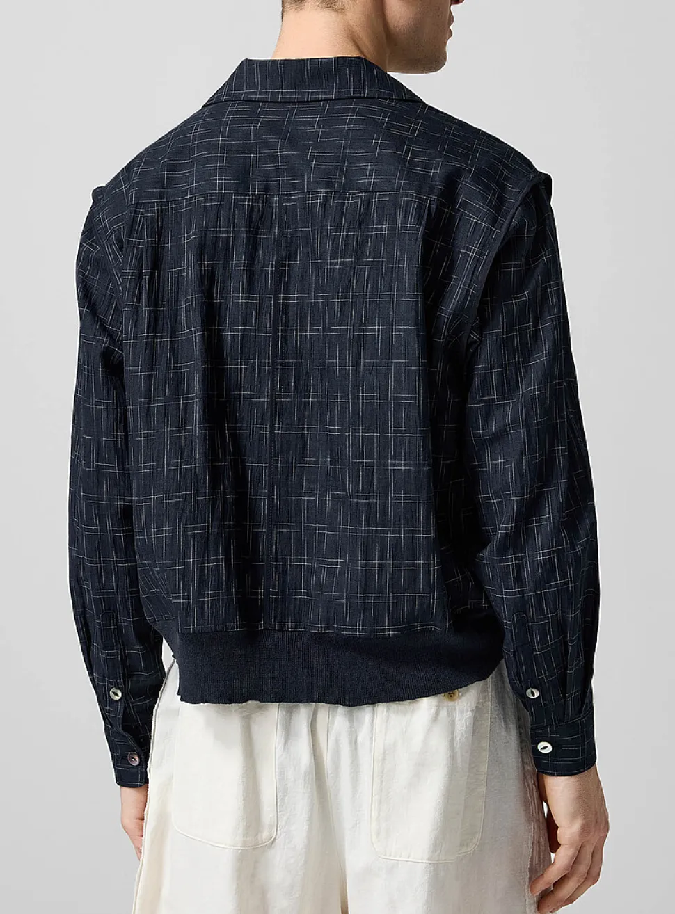 Knit hem geometric pattern cabana shirt