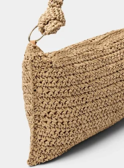 Knotted tubular handle braided-straw bag
