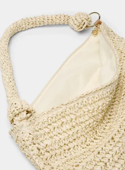Knotted tubular handle braided-straw bag
