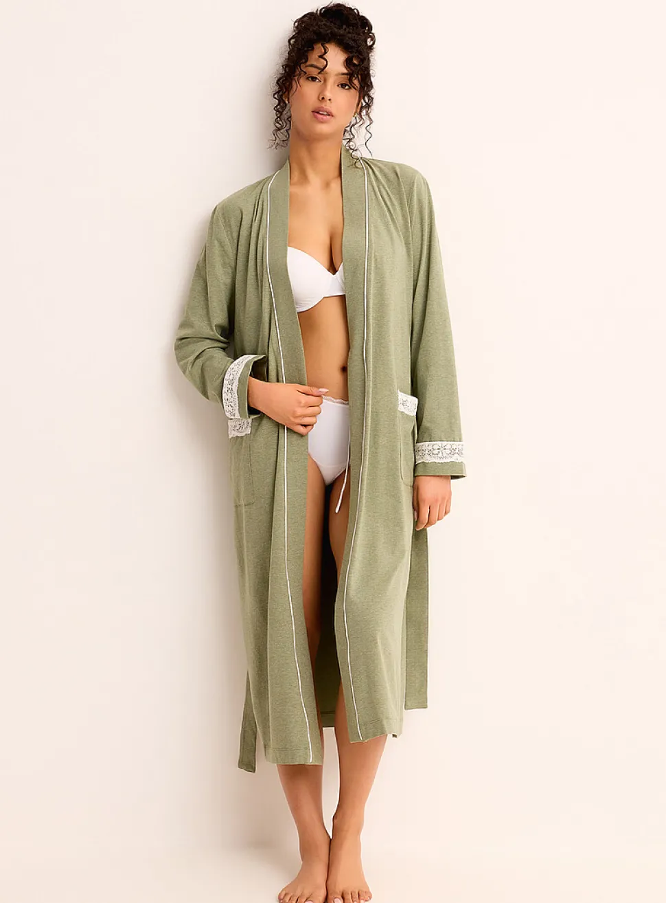 Lace-accent Supima® cotton long robe