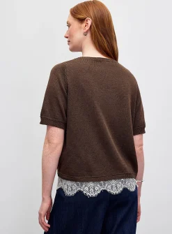 Lace insert boxy-fit sweater