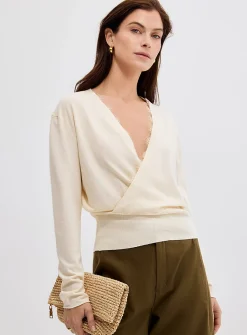 Lace insert crossover sweater