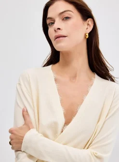 Lace insert crossover sweater