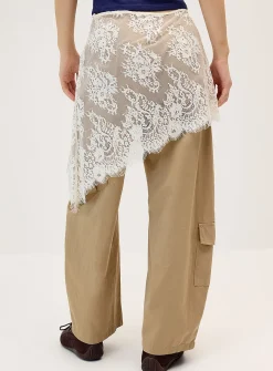 Lace scarf wide-leg pant