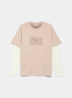 Lace-sleeve layered fooler T-shirt
