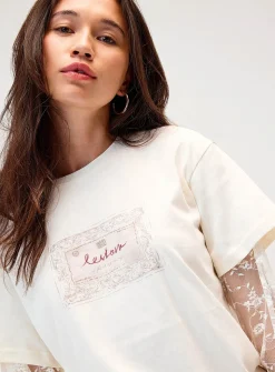 Lace-sleeve layered fooler T-shirt