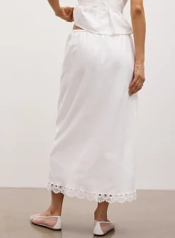 Lace trim linen-blend wraparound skirt