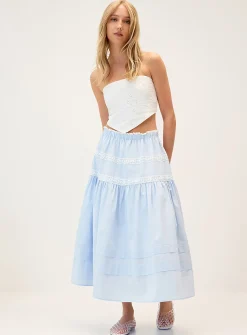 Lace-trim maxi skirt