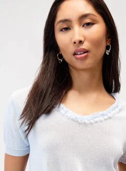 Lace trim sheer knit sweater