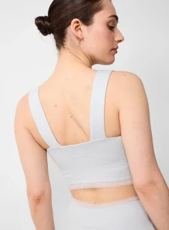 Lace trim straight neck heather bra
