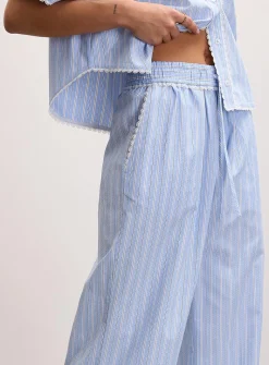 Lace trim striped wide-leg pant
