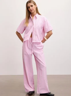 Lace trim striped wide-leg pant