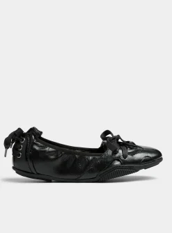 Lace-up textured leather sneaker-ballet flat