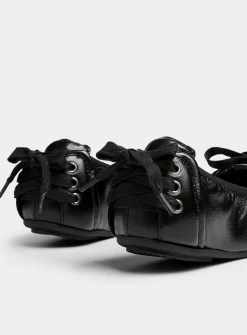 Lace-up textured leather sneaker-ballet flat
