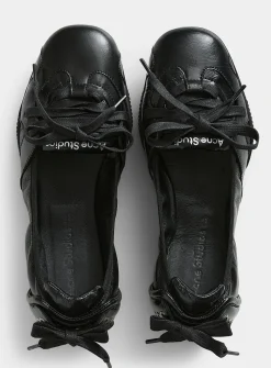 Lace-up textured leather sneaker-ballet flat