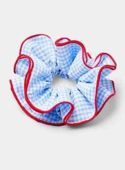 Large gingham ruffle scrunchie with contrast edging