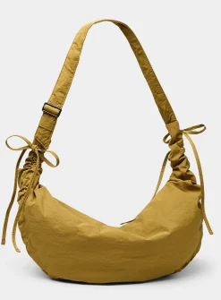Large half-moon crisp fabric shoulder bag