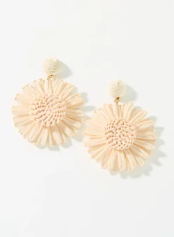 Large raffia flower earrings