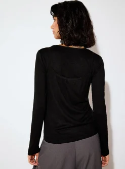 Layered cami long-sleeve T-shirt