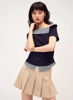 Layered effect checkered T-shirt