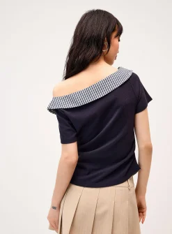 Layered effect checkered T-shirt
