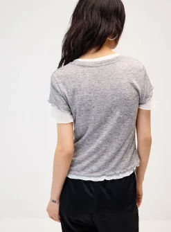 Layered lettuce-trim fooler T-shirt