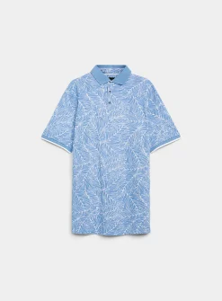 Leaf print piqué polo