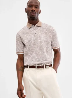 Leaf print piqué polo