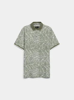 Leaf print piqué polo