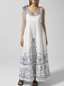 Leela blue pattern pure linen dress
