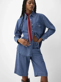 Lightweight denim patch pocket loose shirt