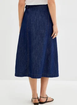 Lightweight denim wrap midi skirt