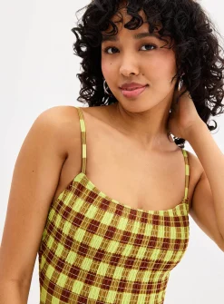 Lilibet lime gingham smocked one-piece
