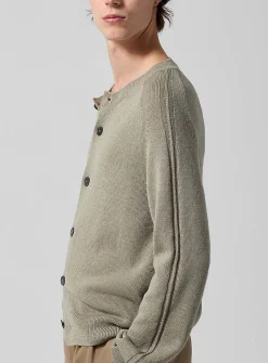 Linen and merino wool blend crew-neck cardigan