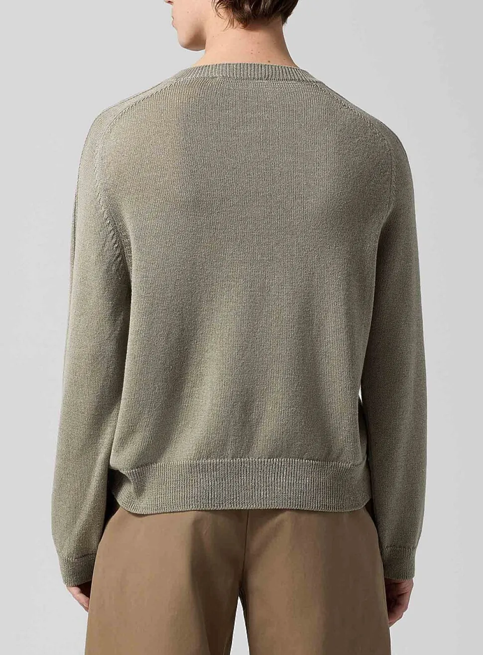 Linen and merino wool blend crew-neck cardigan
