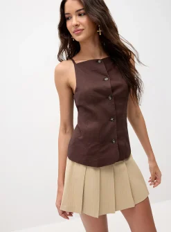 Linen-blend apron tank top