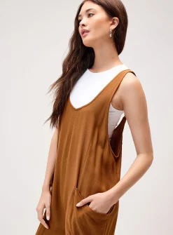 Linen-blend barrel-leg bodysuit
