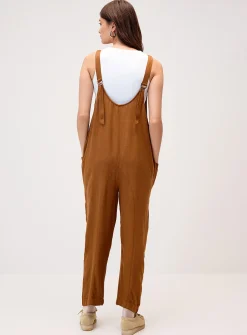 Linen-blend barrel-leg bodysuit