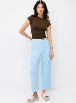 Linen-blend barrel-leg dress pant