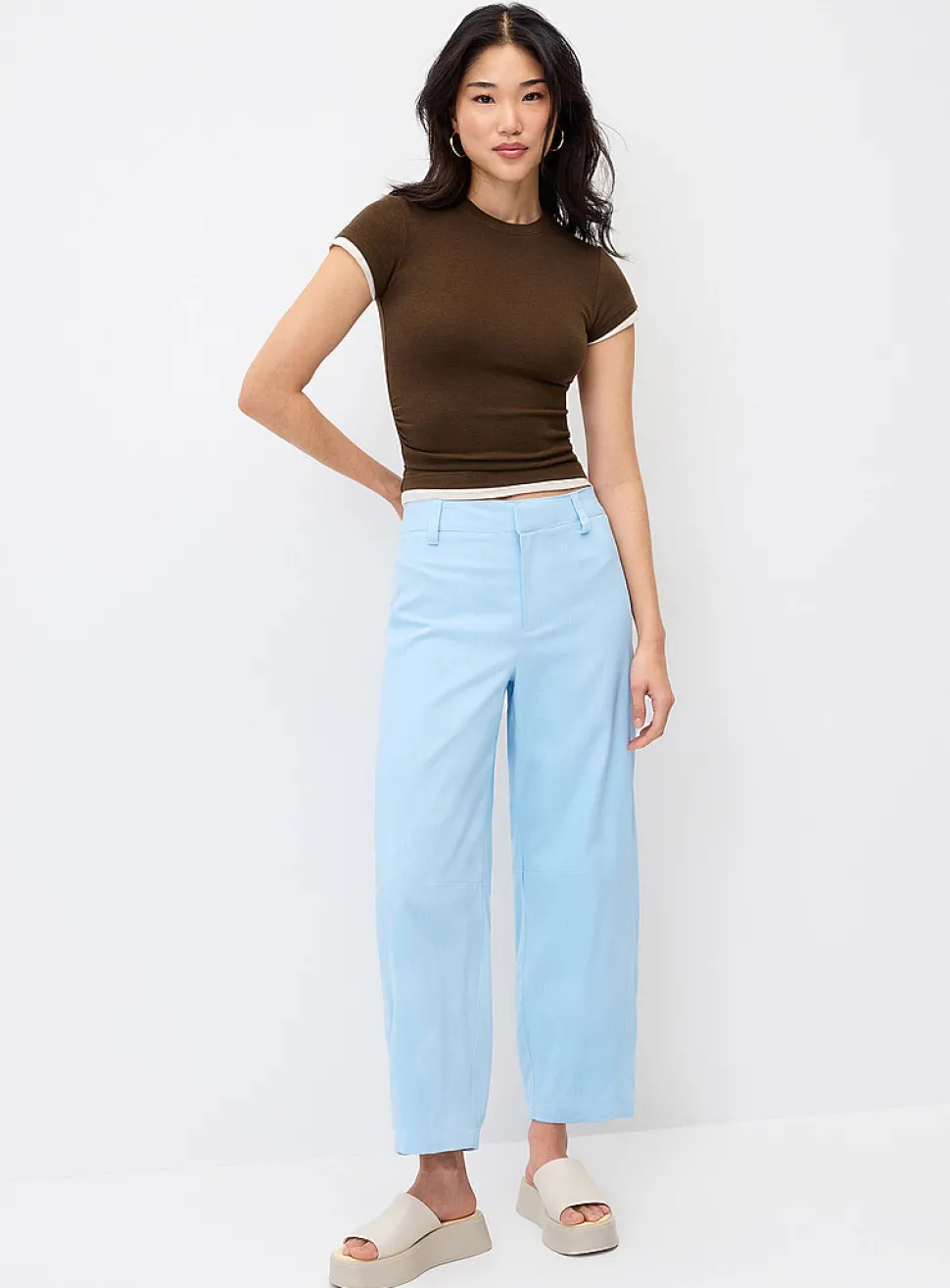 Linen-blend barrel-leg dress pant