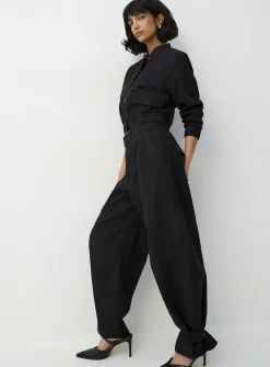 Linen-blend barrel-leg pant