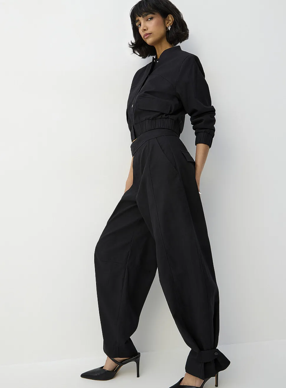 Linen-blend barrel-leg pant