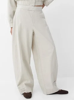 Linen-blend barrel-leg pant
