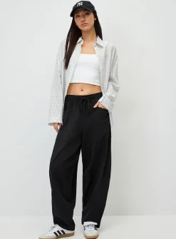 Linen-blend barrel-leg pant